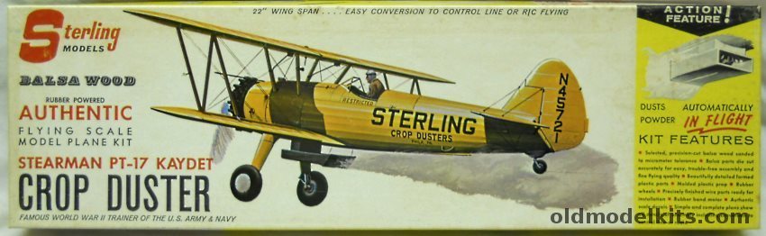 Sterling Stearman PT-17 Kaydet Dusts Crops in Flight - 22 Inch Wingspan for R/C / Control Line / Free Flight, A2 plastic model kit